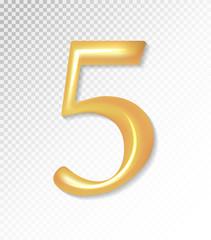 Vector 3d matt golden number collection - five, 5. Eps 10 using mesh.