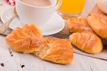 Breakfast with brioches.