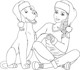 Hugs of a girl and a dog