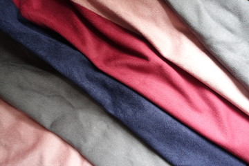 Fabrics in pink, grey, blue, red (artificial suede)