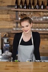 Portrait of owner standing by counter