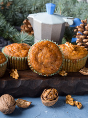 Home made Carrot spiced muffins with walnuts. Winter holiday treat