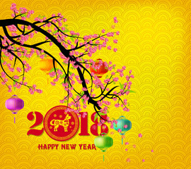 Happy new year 2018 greeting card and chinese new year of the dog