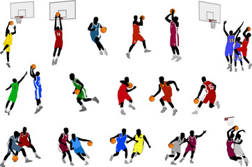 basketball players illustration - vector - obrazy, fototapety, plakaty