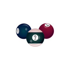 vector flat cartoon colored balls with numbers. Isolated illustration on a white background. Professional snooker set, pool billiard equipment, instrument for your design.