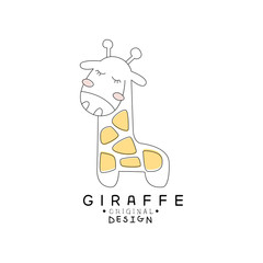 Giraffe logo template original design, sweet wild animal label easy editable for Your design hand drawn vector Illustration