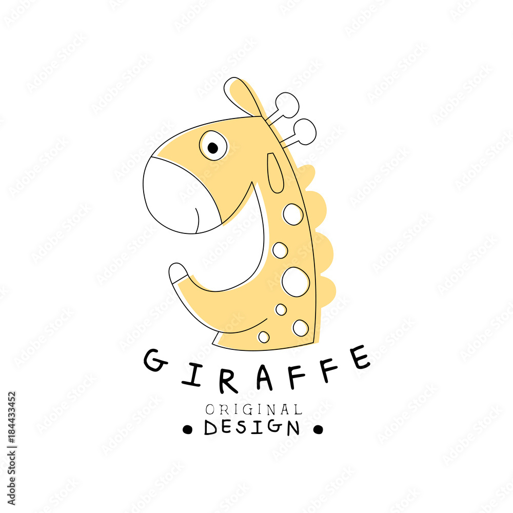 Sticker giraffe logo design, sweet animal label easy editable for your design hand drawn vector illustration