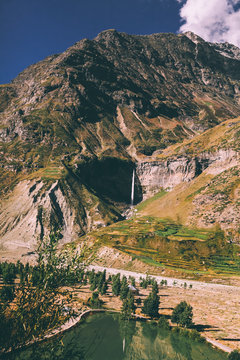 scenic rocky landscape with mountain lake in indian himalayas