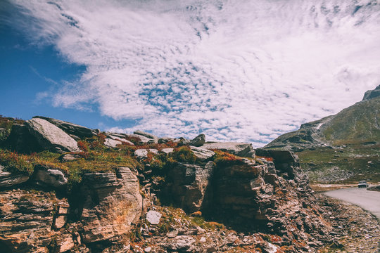 beautiful rocky scenic landscape in indian himalayas, keylong region