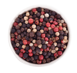 top view of dry mix pepper in a bowls isolated on white background