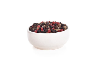 Peppercorn mix in bowl on the white background