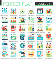 Ecology and green energy vector complex flat icon concept symbols for web infographic design.