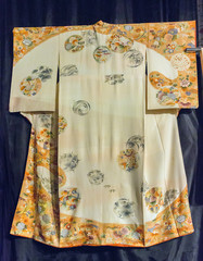 Vintage traditional japanese silk kimono Japan pattern on decorative background.