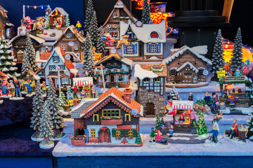Fototapeta premium Christmas market kiosk details - coloful traditional german houses