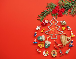 Funny Christmas ball on red background