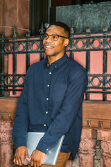 African American college student studying in New York