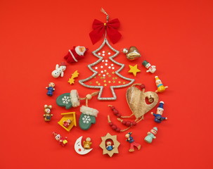 Funny Christmas ball on red background