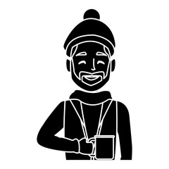 Young man with coffee cup winter cartoon
