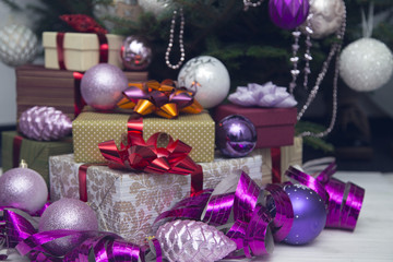 Gift boxes and Christmas-tree ornaments