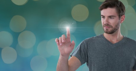 Businessman touching air light glow
