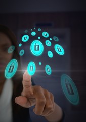 Businesswoman touching security lock icons