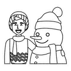 Snowman with boy winter cartoon