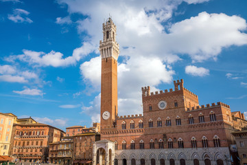 Crowd of people in Piazza del Campo square in Siena