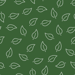Doted simple leaves seamless pattern in green and white, vector