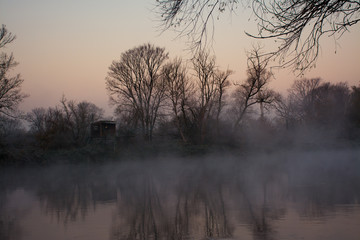 Frozen morning at Morava river in winter, Slovakia, Europe