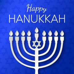 Hanukkah -  shiny poster with menorah. Vector.