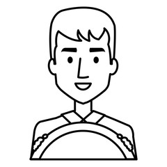 young man driving with steering wheel vector illustration design