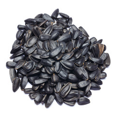 pile of seeds of a sunflower isolated on a white background