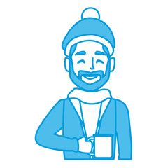 Young man with coffee cup winter cartoon