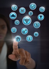 Businesswoman touching various business icons