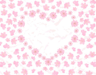 Valentine s Day. Card. Field and heart of pink flowers Sakura. illustration