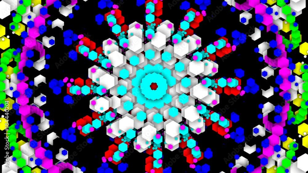 Poster multi-colored hexahedrons. pulsating patterns that change color. vj background.