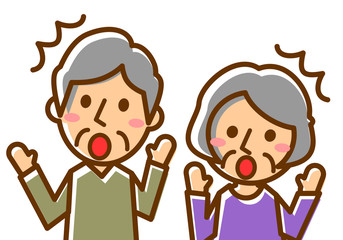 年配夫婦　上半身　驚く