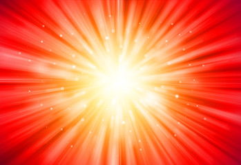 Fototapeta premium Red and Gold glitter sparkles rays lights bokeh festive elegant abstract background.