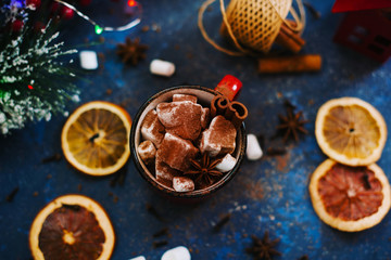 Cup with marshmallows. Top view