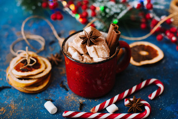 Tasty hot drink with marshmallows