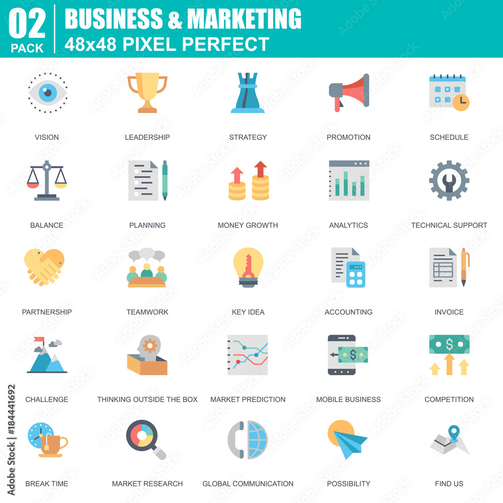 Poster flat business and marketing icons set for website and mobile site and apps. contains such icons as l