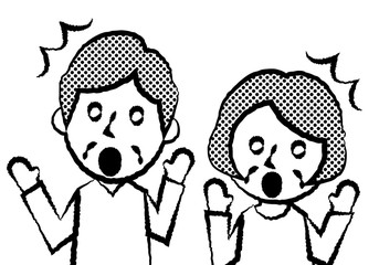 年配夫婦　上半身　驚く