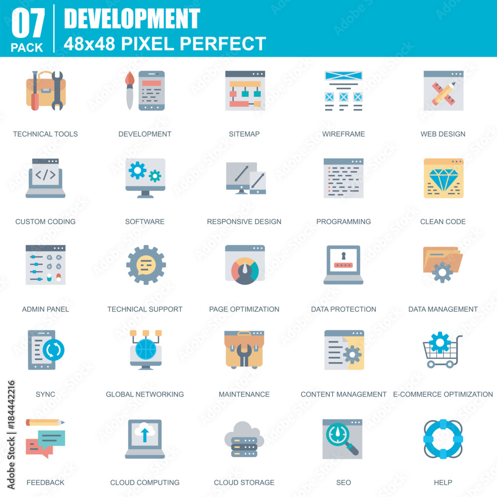 Poster flat web design and development icons set for website and mobile site and apps. contains such icons 