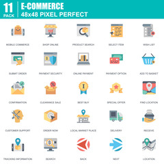 Flat online shopping and e-commerce icons set for website and mobile site and apps. Contains such Icons as Online Payment, Support. 48x48 Pixel Perfect. Editable Stroke. Vector illustration.