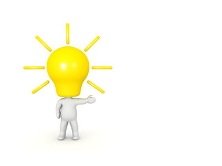 3D Character with lightbulb for head pointing to the right