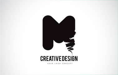 M Letter Logo Design Brush Paint Stroke. Artistic Black Paintbrush Stroke.