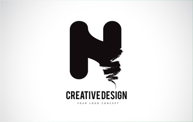 N Letter Logo Design Brush Paint Stroke. Artistic Black Paintbrush Stroke.
