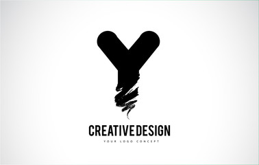 Y Letter Logo Design Brush Paint Stroke. Artistic Black Paintbrush Stroke.