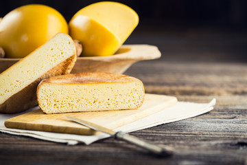 Sliced homemade sheep and cow's cheese
