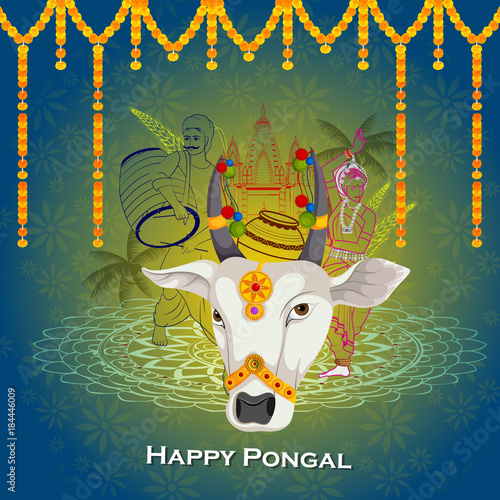 Happy Pongal Festival Of Tamil Nadu India Background Stock Image